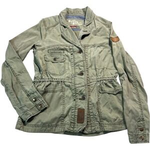 Holding Horses Military Jacket Womens M Medium Olive Green Button‎ Up Drawstring